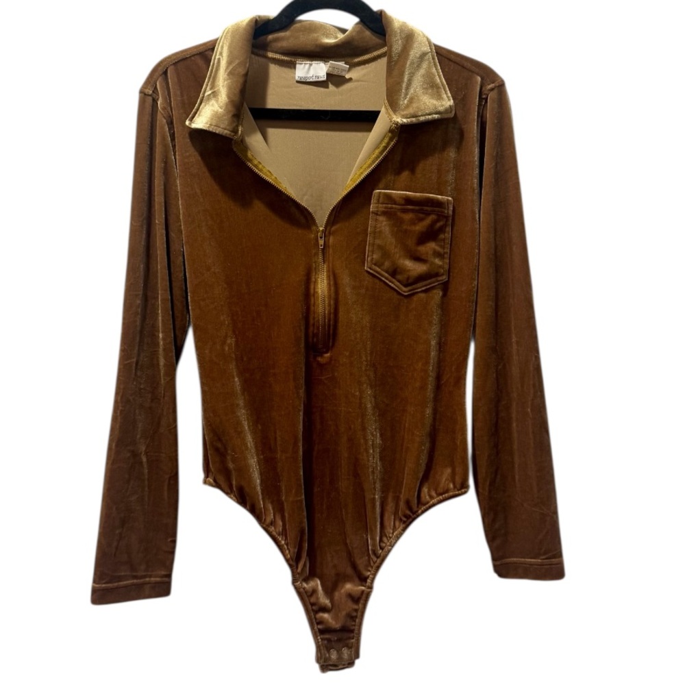 VintageY2K  Newport News Gold Velour Zippered Collared Bodysuit Size Large